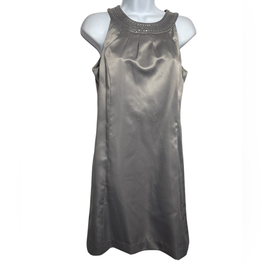 ANN TAYLOR LOFT dress size 2 silver shimmery dress sequined neckline🩶